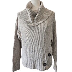 Womens Cowl Neck Button Accent Knit Sweater Pullover Size S Cozy Stylish Details
